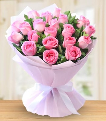 20 Pink Roses - Long Stem Pink Arrangement Beautifully Wrapped